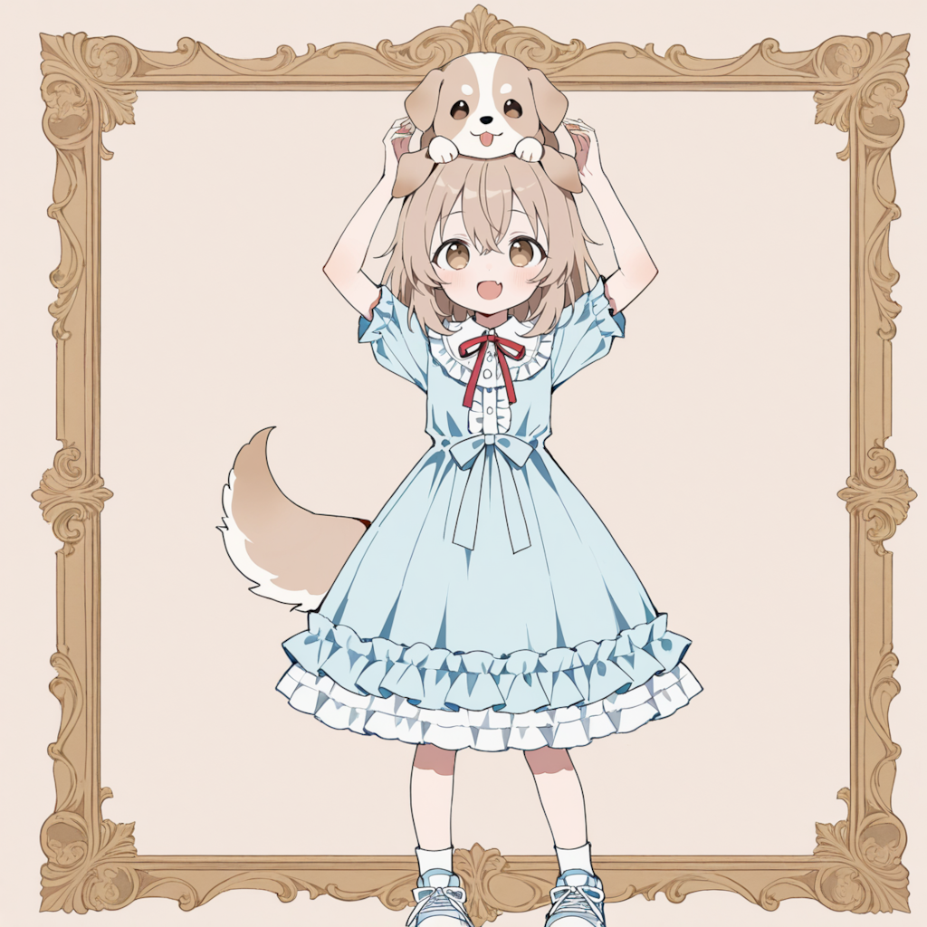 わんこの上に子犬を乗せて