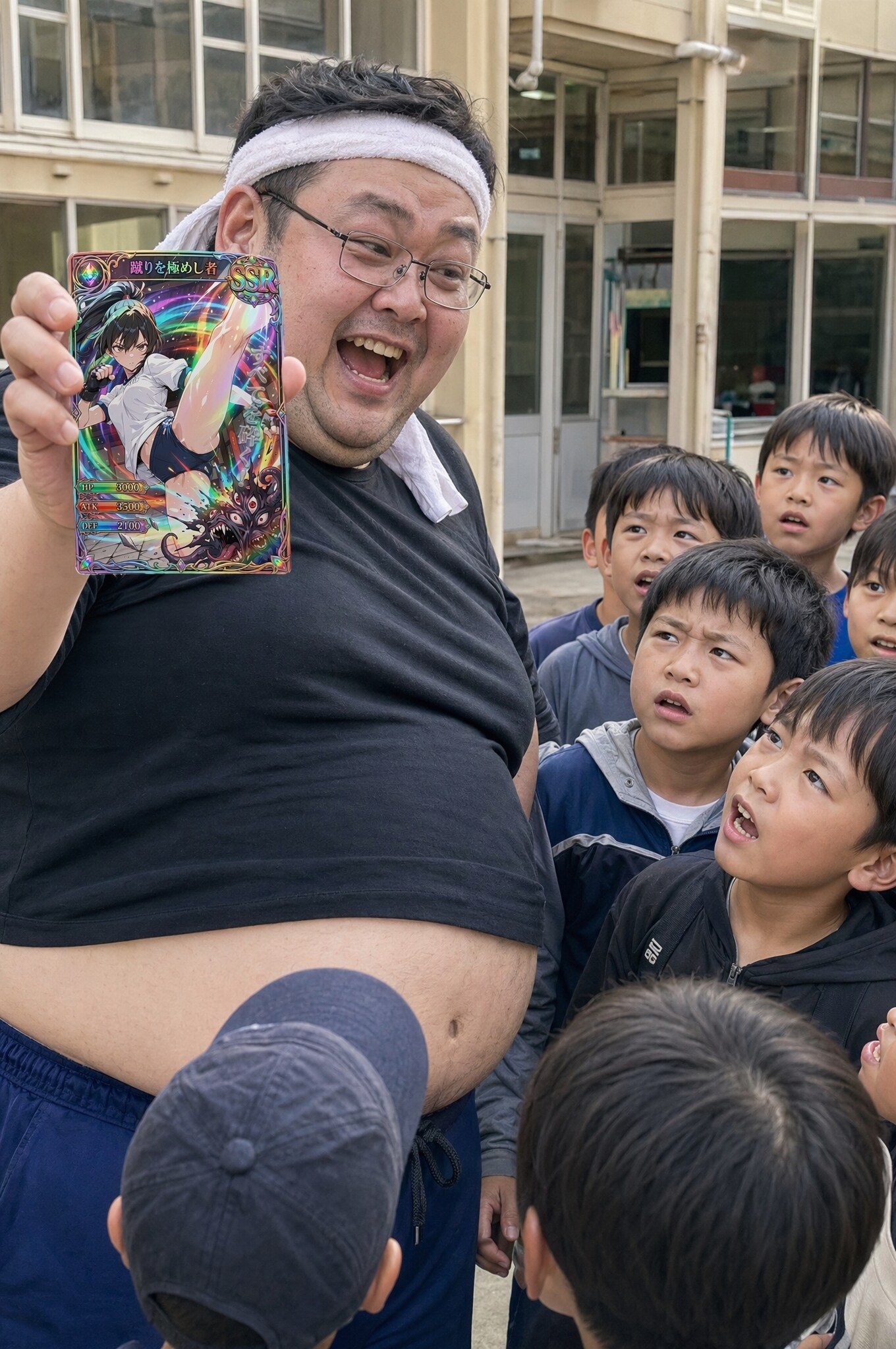 SSRカードを小学生に自慢するおじさん | の人気AIイラスト・グラビア