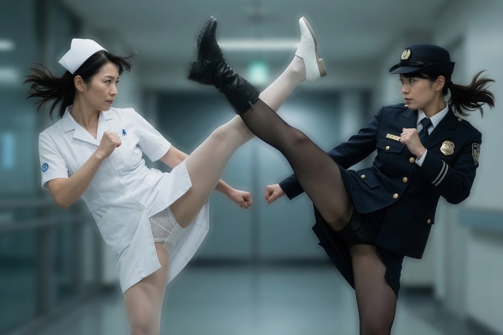 開戦！制服熟女の決闘　看護師 vs 婦人警察官