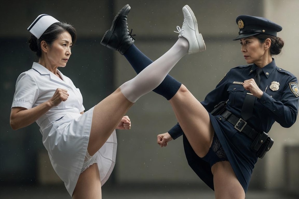 開戦！制服熟女の決闘　看護師 vs 婦人警察官