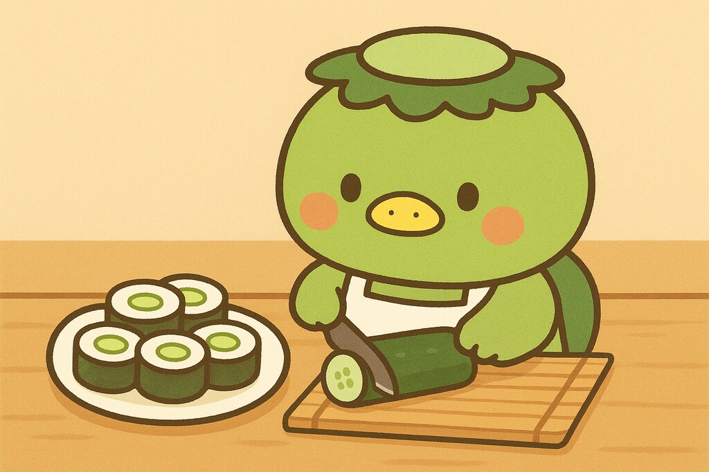 かっぱ巻きを作るカッパ