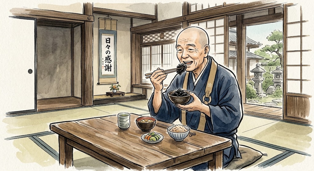 さくらちゃんの手料理を食べる大惨寺住職