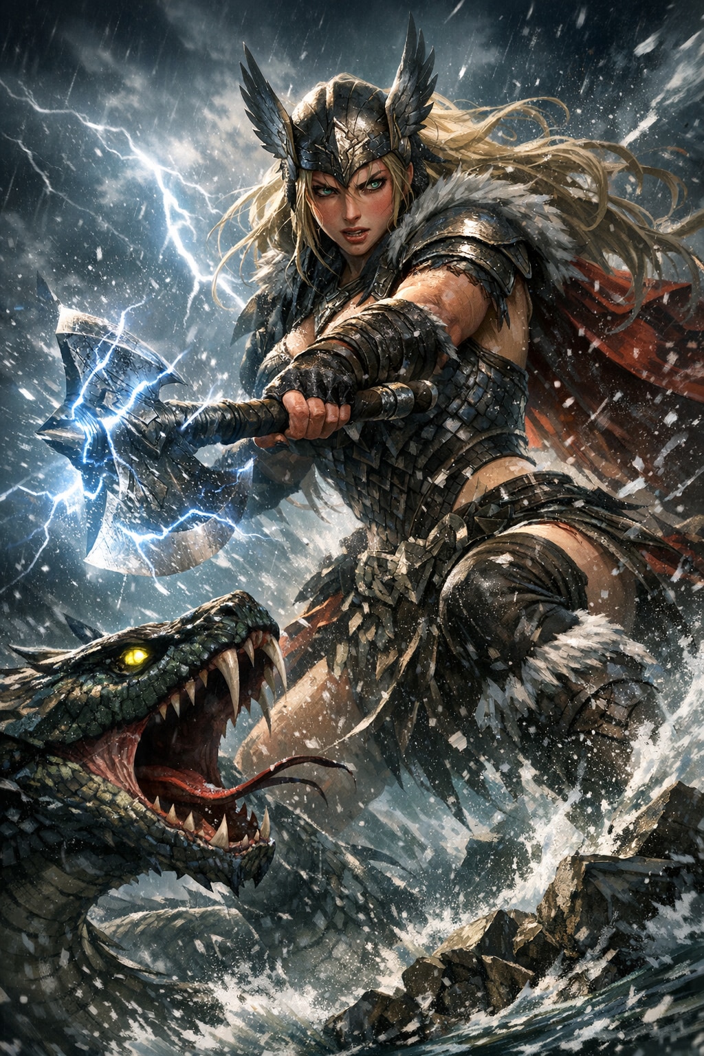 【航海の女神、雷をまとい大蛇を討つ】 | の人気AIイラスト・グラビア