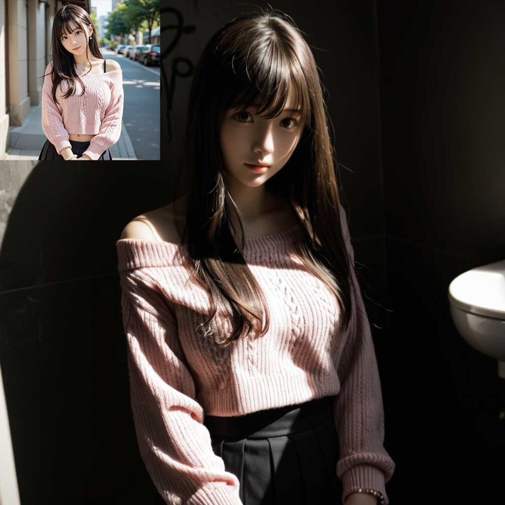 漆黒２　ピンクの肩出しセーター