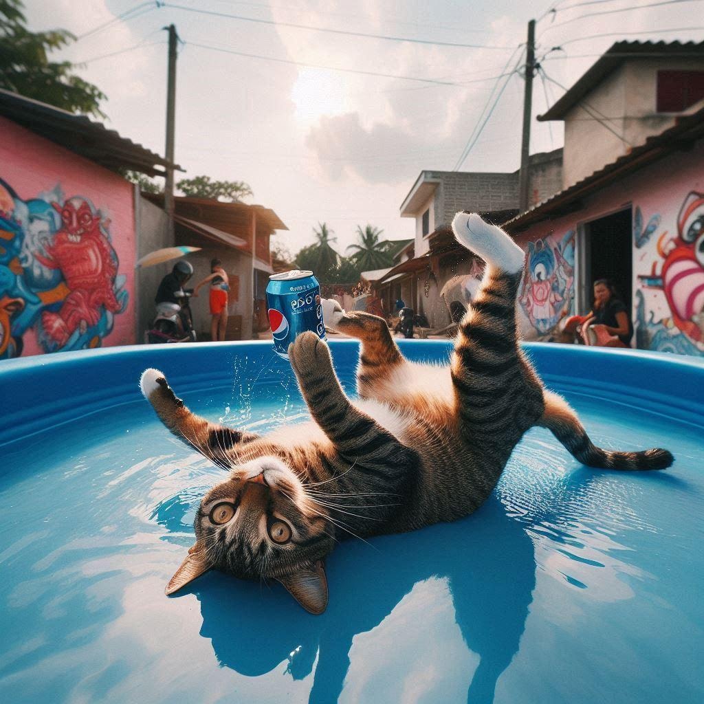 ビニールプールに入り浸る猫