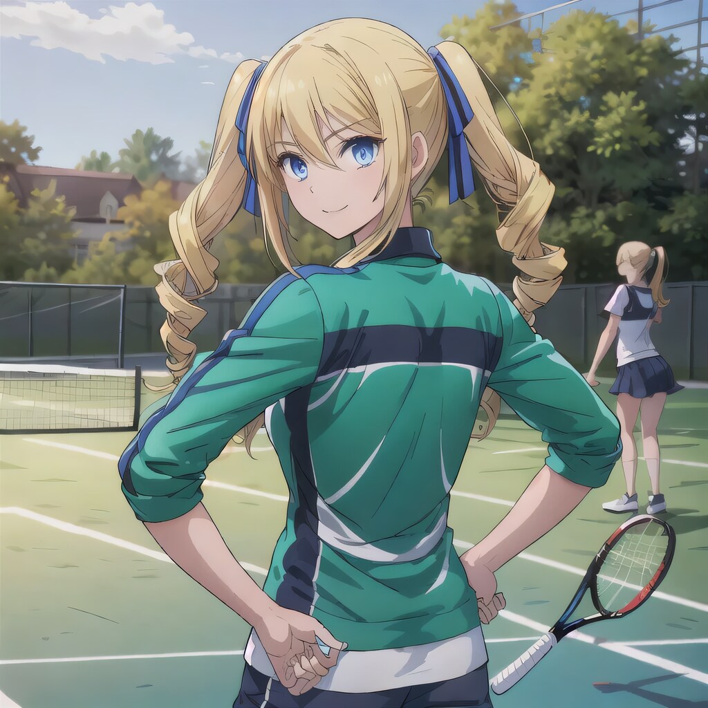 金髪ツインテでテニスウェアの少女