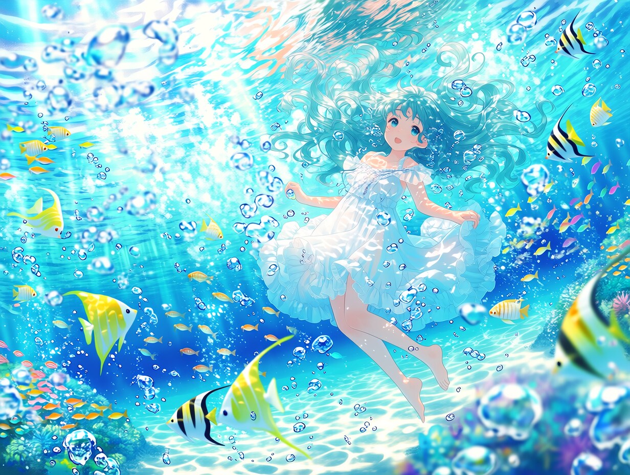 水中のアクアブルー髪青目（１）niji7 ECHIDNA HARPY WAVE QILIN