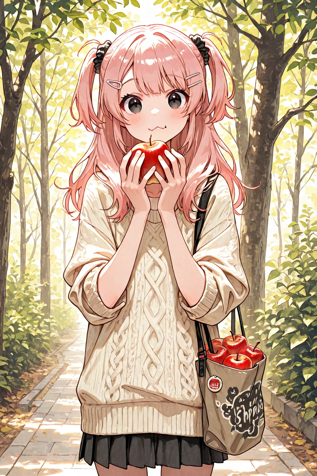 リンゴを持つピンク髪ちゃん