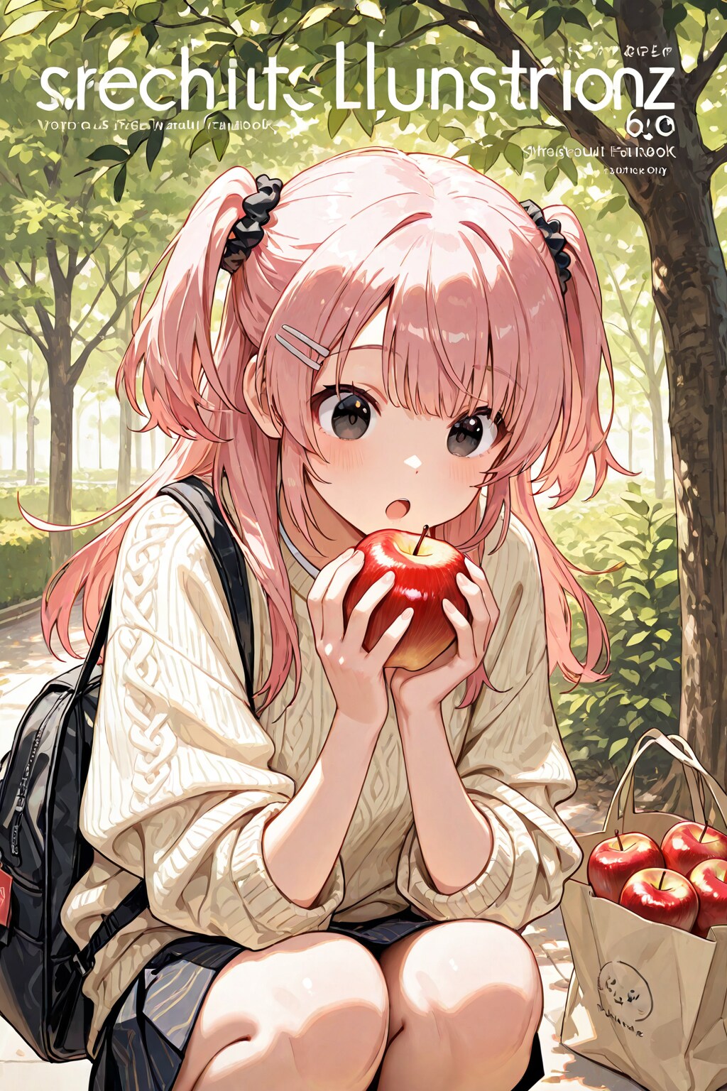 リンゴを持つピンク髪ちゃん