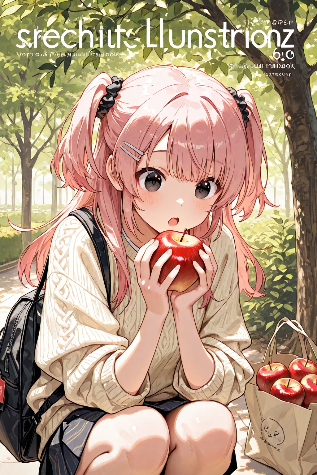 リンゴを持つピンク髪ちゃん