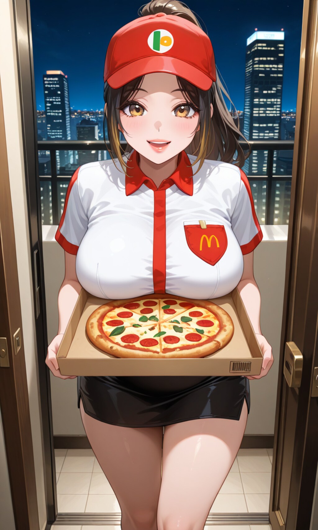 ピザが胸についちゃうよぉ
