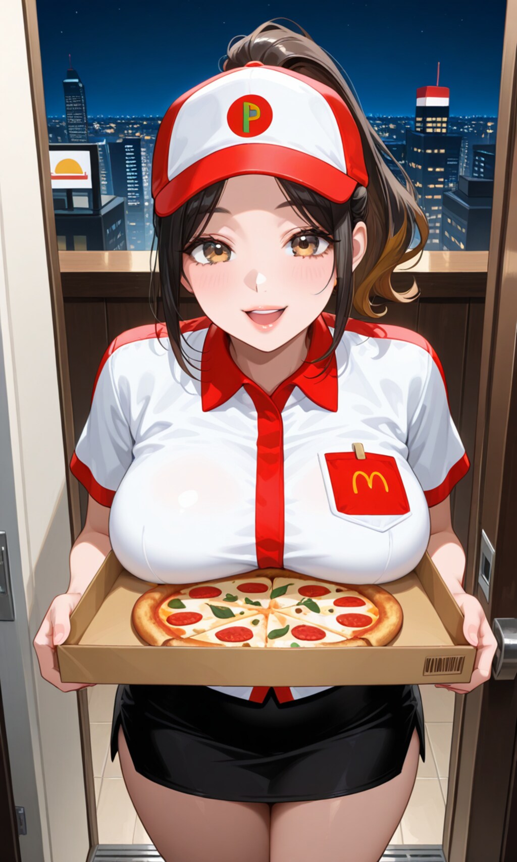 ピザが胸についちゃうよぉ