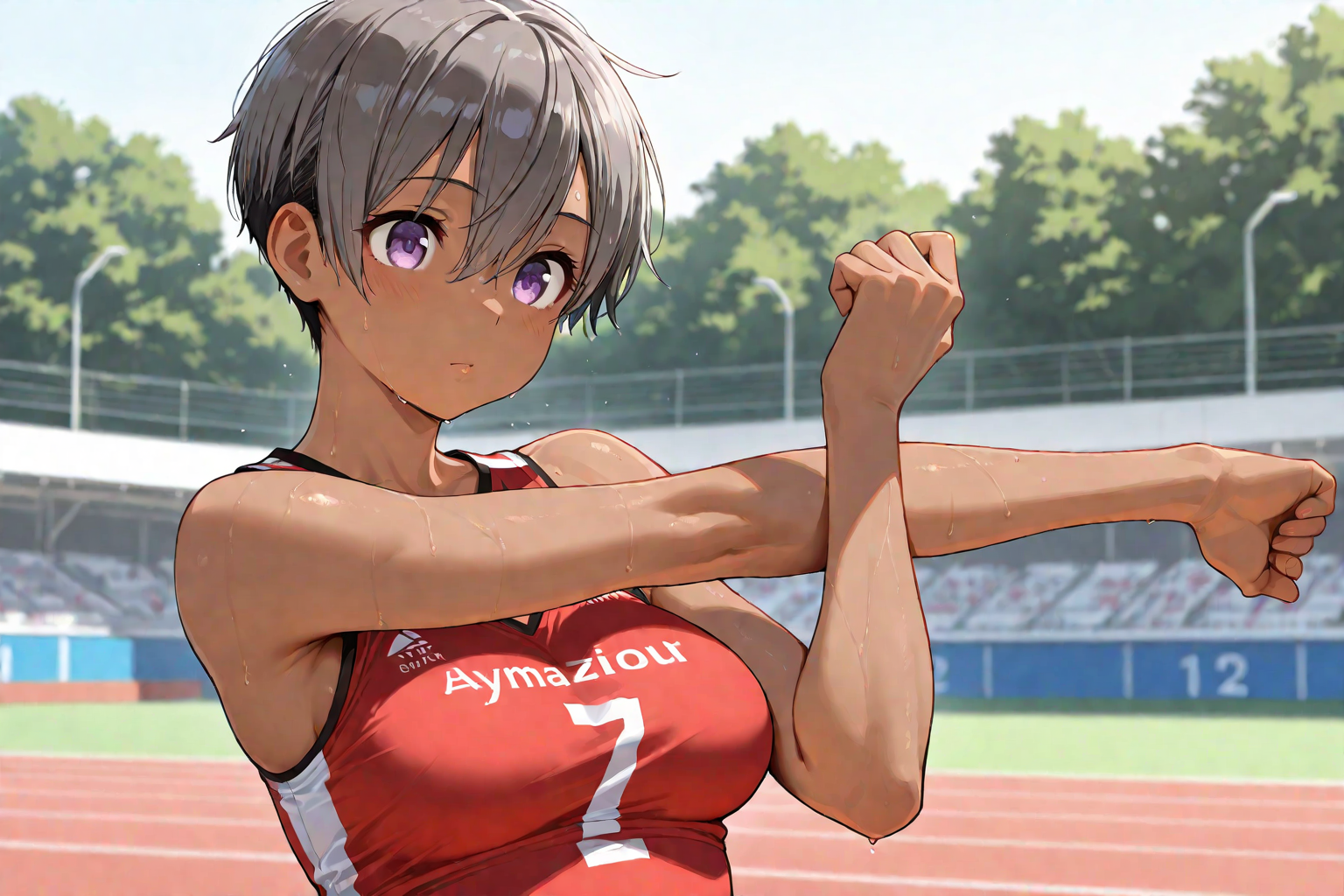 【ストレッチ】準備運動 褐色ボーイッシュ女子陸上部