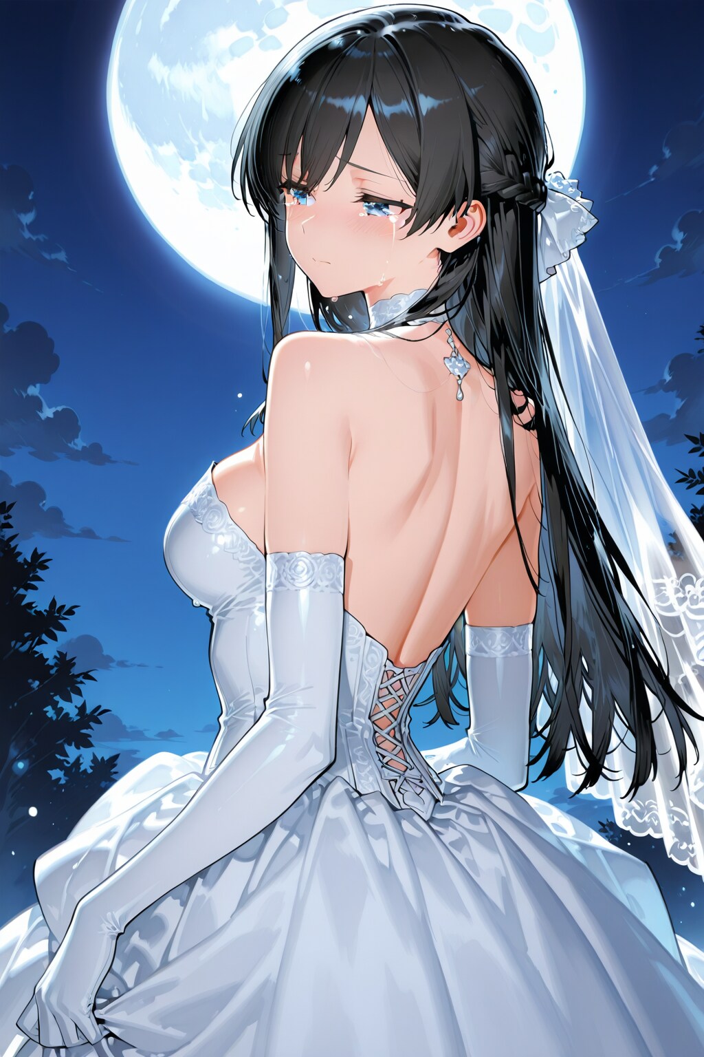 ウエディングドレスで後ろを向く葵さん