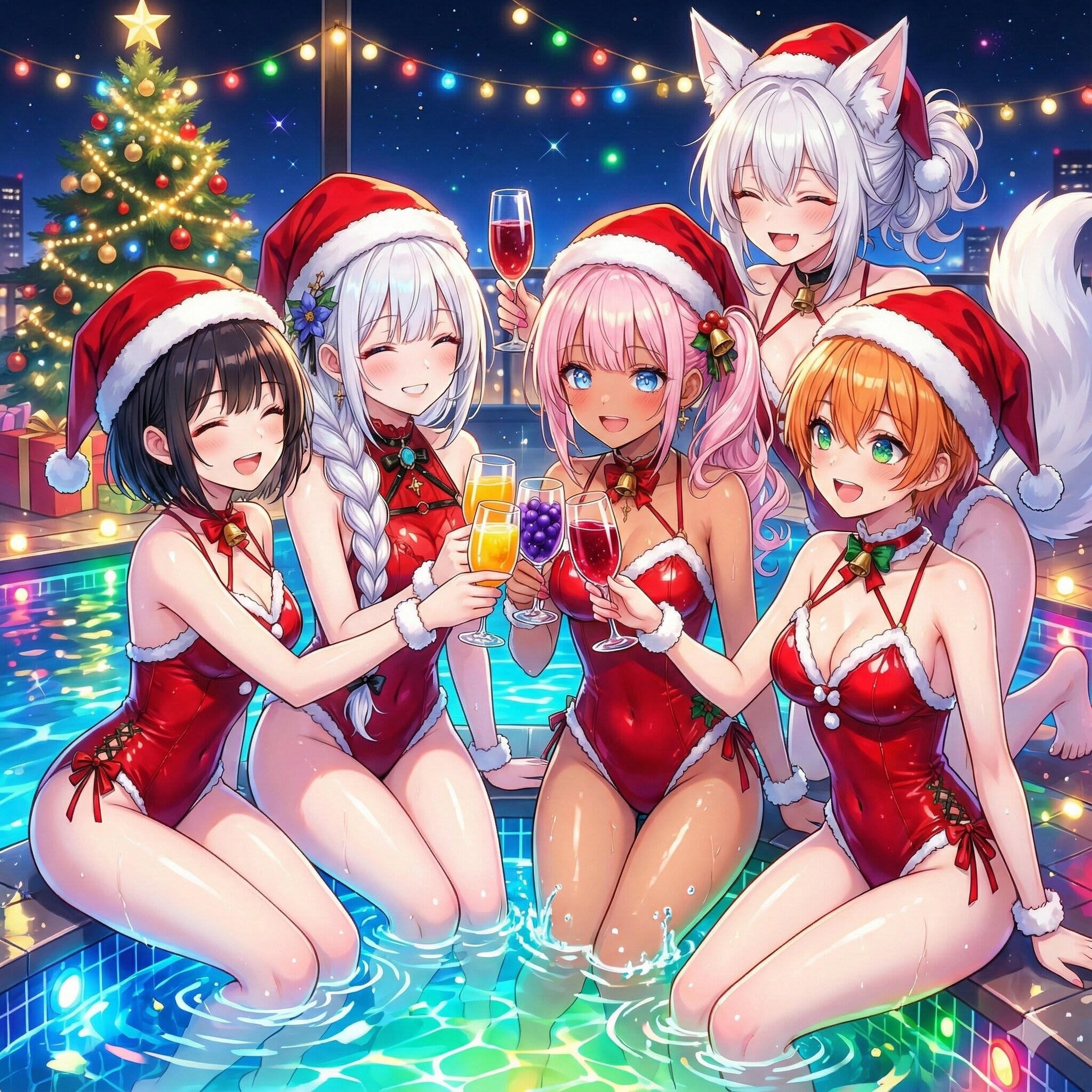 ナイトプールでクリスマスパーティー