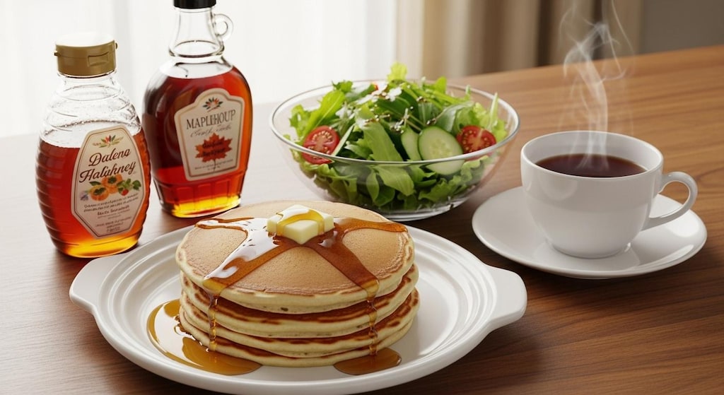 摩訶不思議食堂のホットケーキとサラダのセット