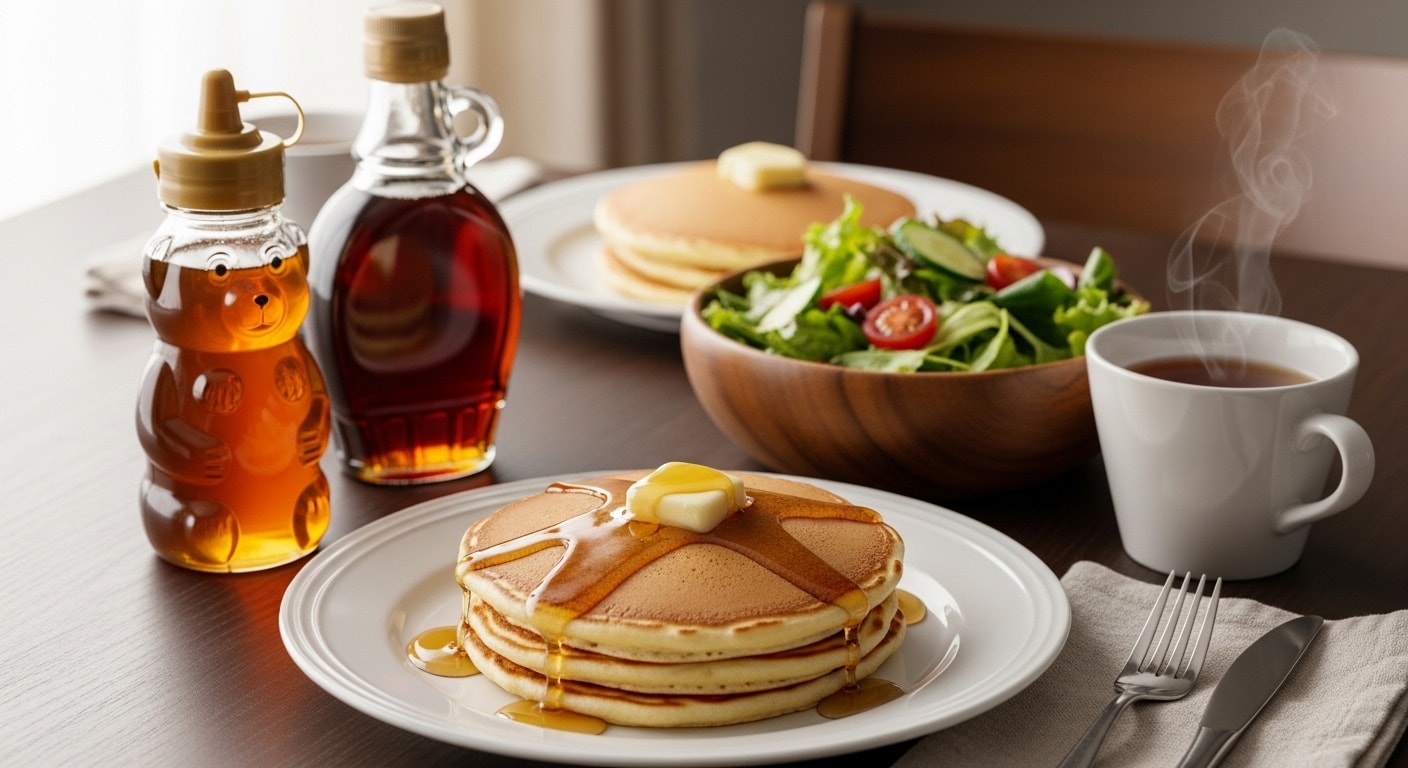 摩訶不思議食堂のホットケーキとサラダのセット | の人気AIイラスト・グラビア