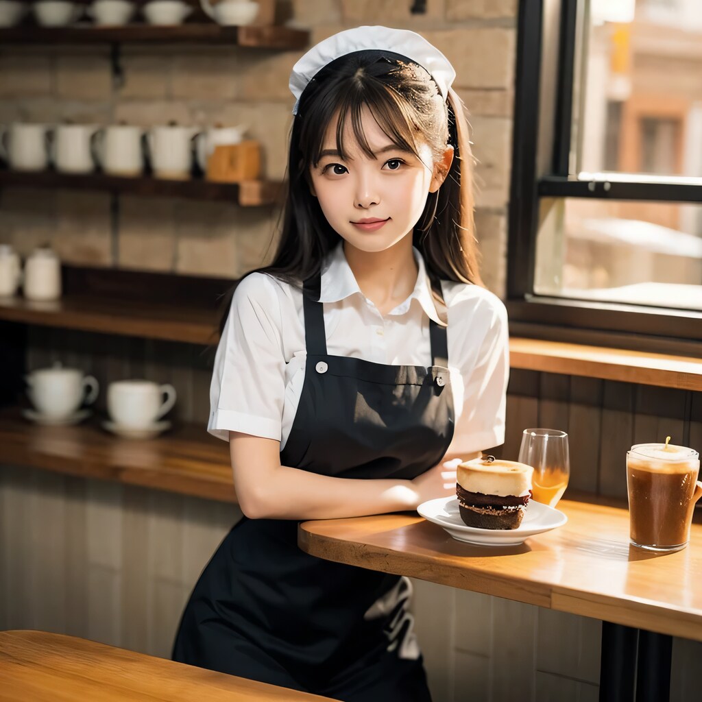 黒髪ロングでカフェの美女３４