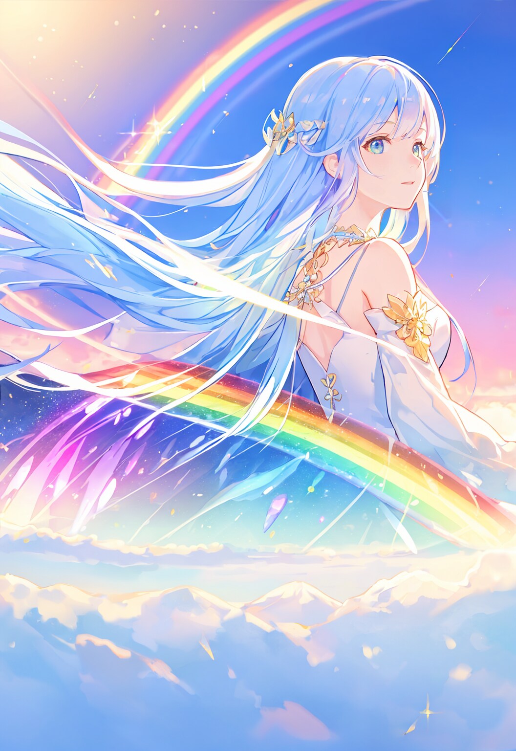 虹と青空と青い髪