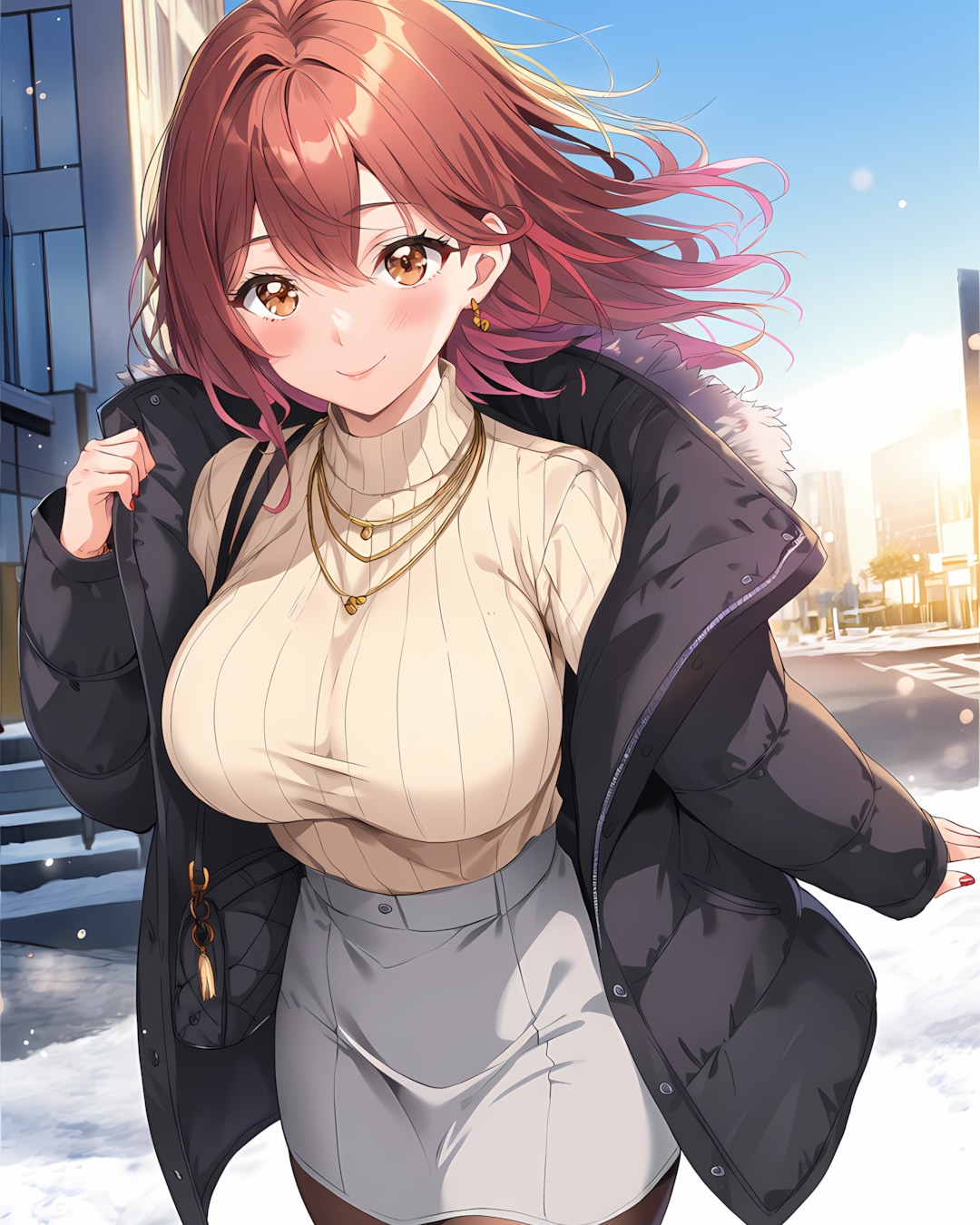 ❄️ブラックダウン通勤コーデ♡ | の人気AIイラスト・グラビア