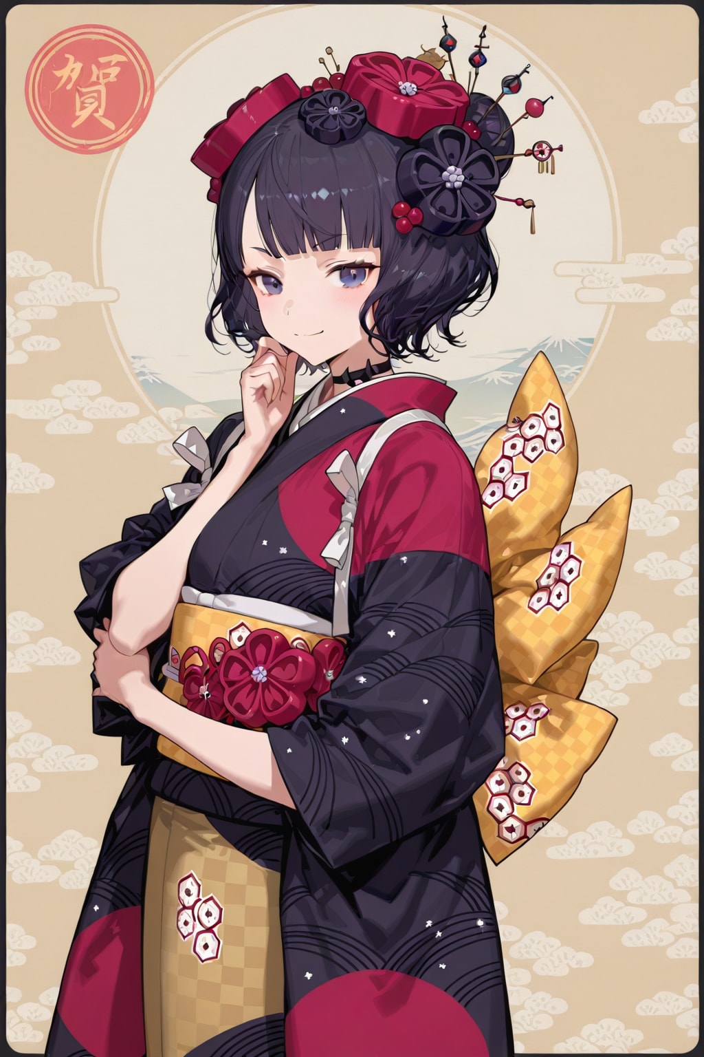 葛飾北斎の柳下傘持美人