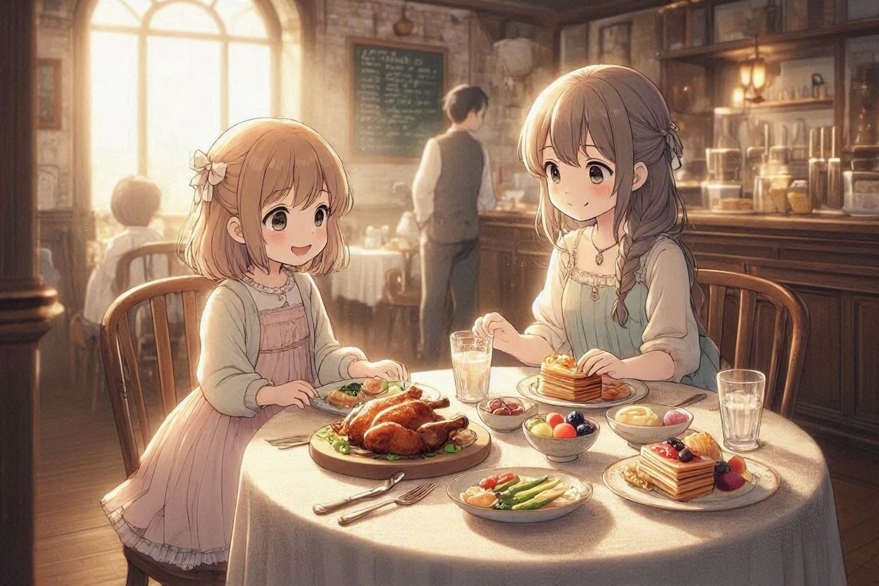 姉妹で外食(MAI-Image-2e)(3) | の人気AIイラスト・グラビア