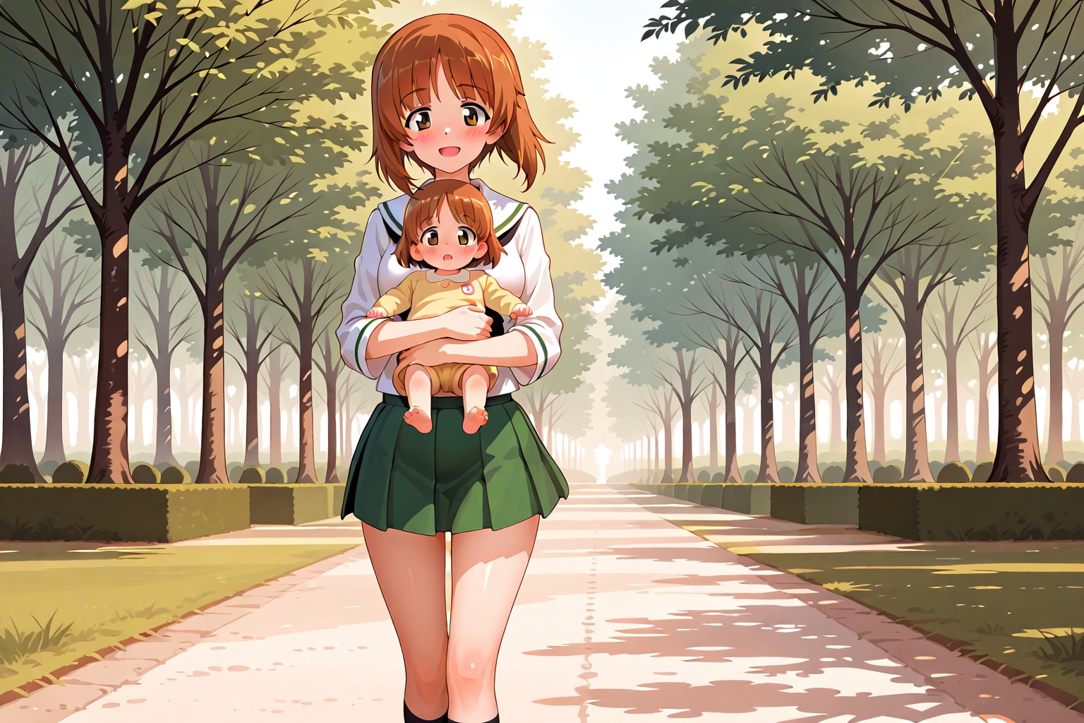 赤ちゃんを抱っこして歩く西住みほ | の人気AIイラスト・グラビア