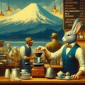 油絵ファンタジー、オシャレなコーヒー喫茶店のウサギ店員 4枚目