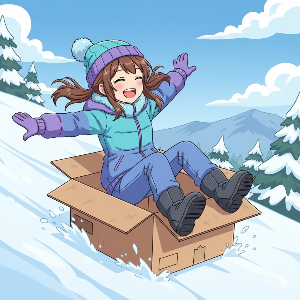 段ボールで雪滑り