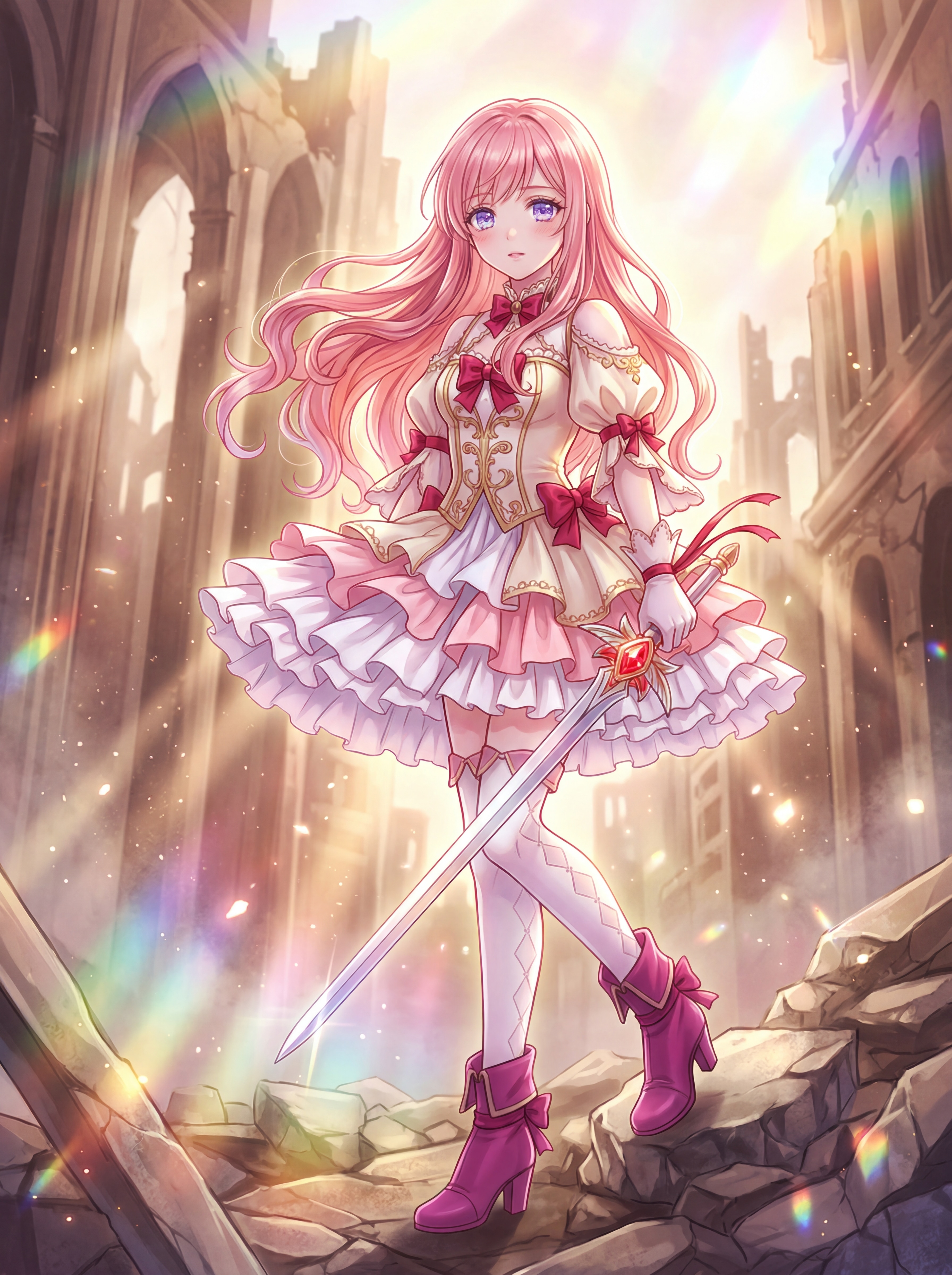 廃墟に舞う紅い祈り | の人気AIイラスト・グラビア