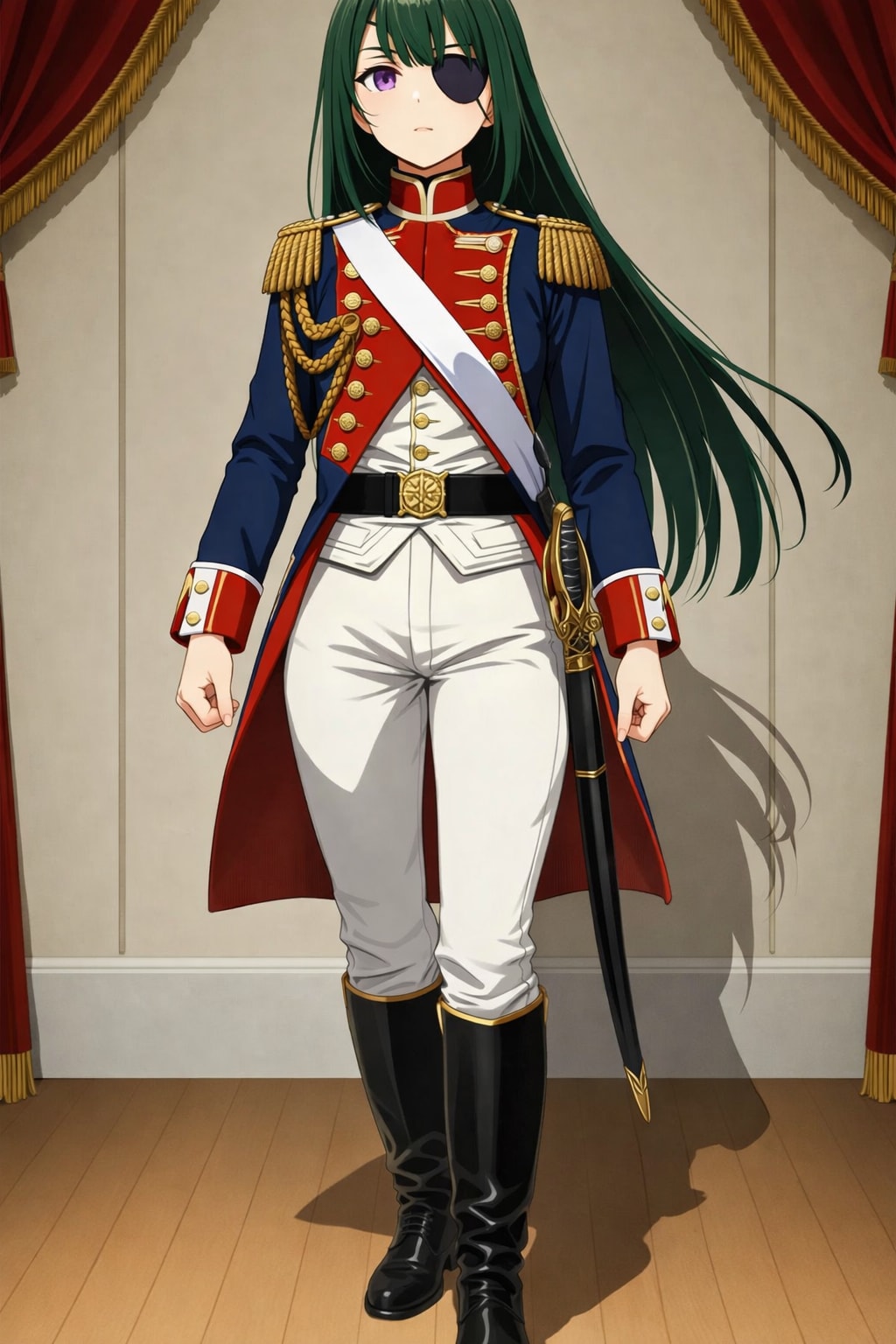 ボナパルトのコスプレをする、刻喜・高田河