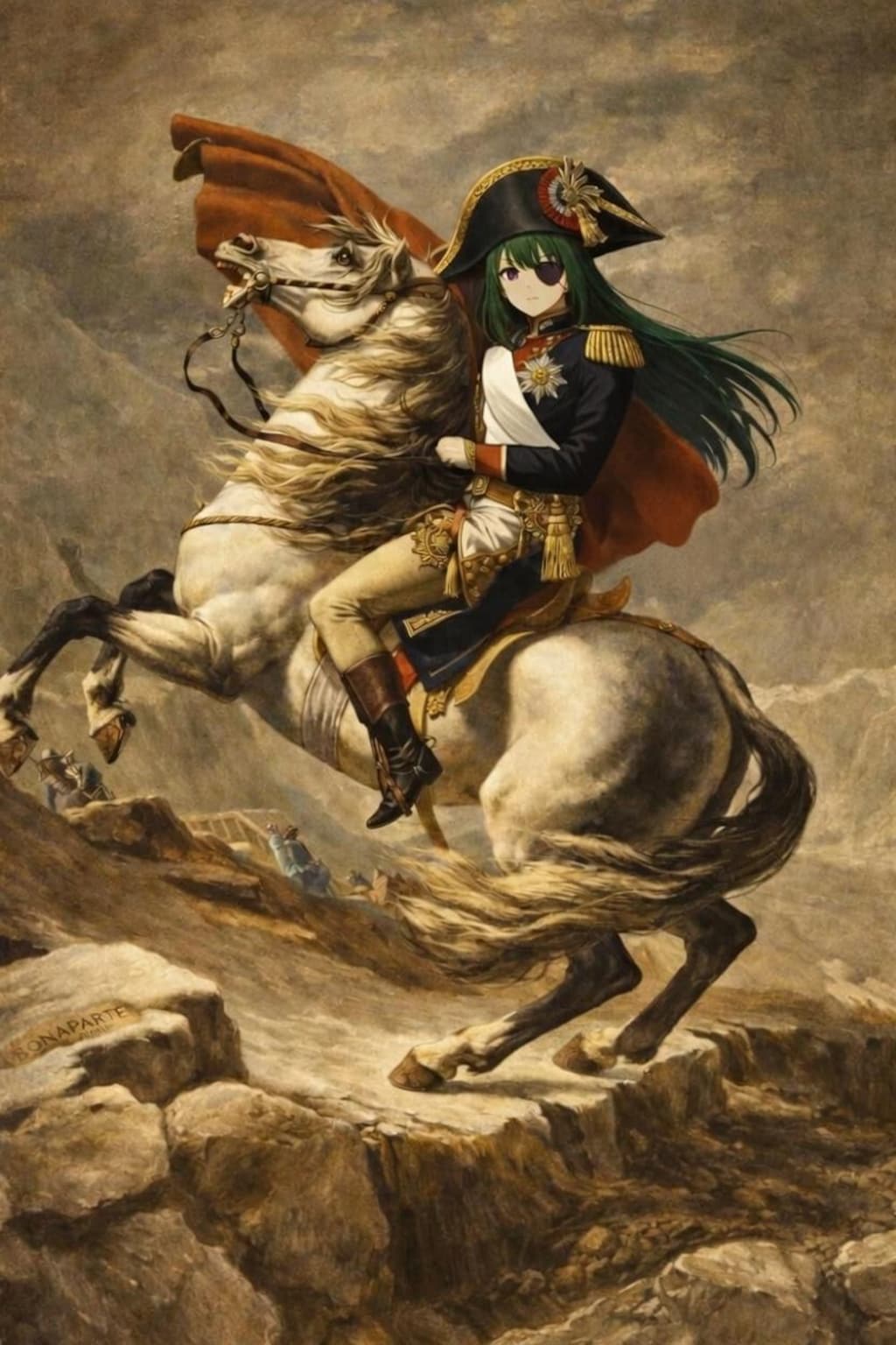 ボナパルトのコスプレをする、刻喜・高田河