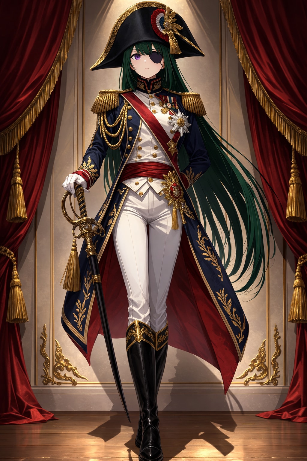 ボナパルトのコスプレをする、刻喜・高田河