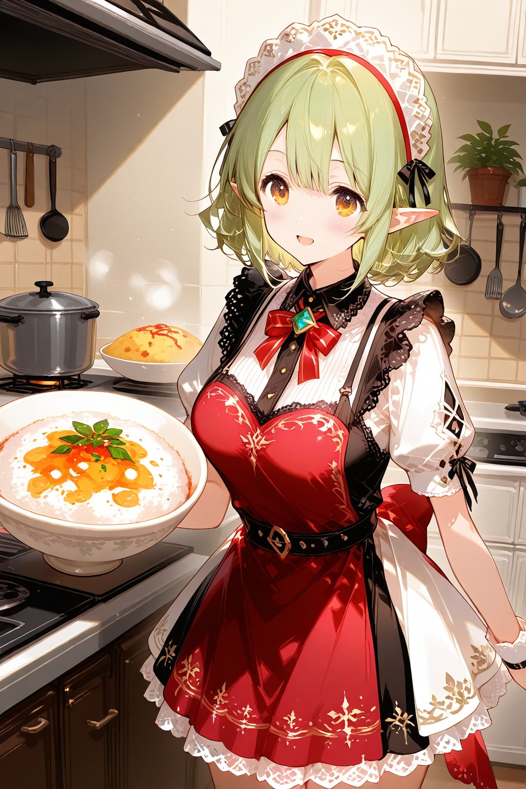 ふわふわオムライスを作っているメイド