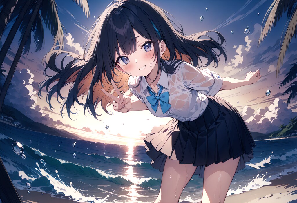 沈む夕日と波の音