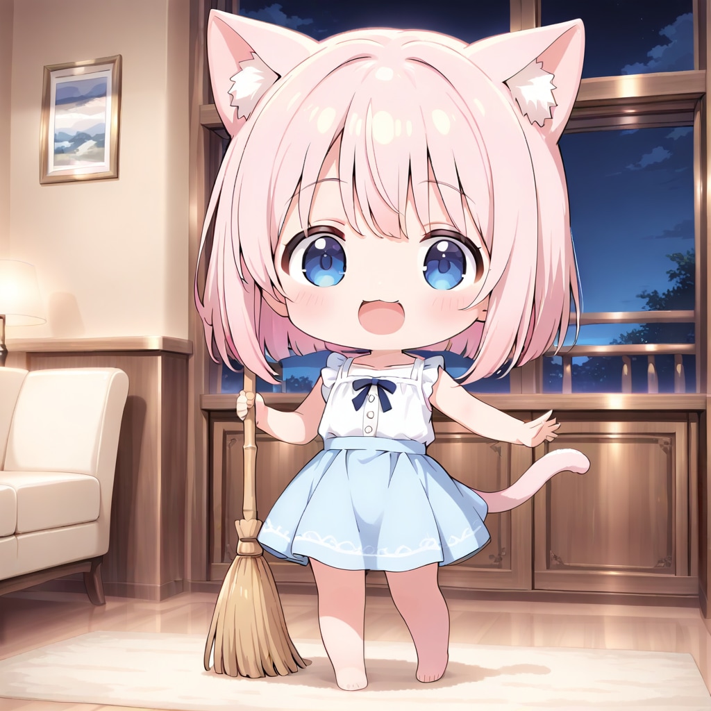 こんばんにゃん・はるこちゃん【おそうじ係】 | の人気AIイラスト・グラビア