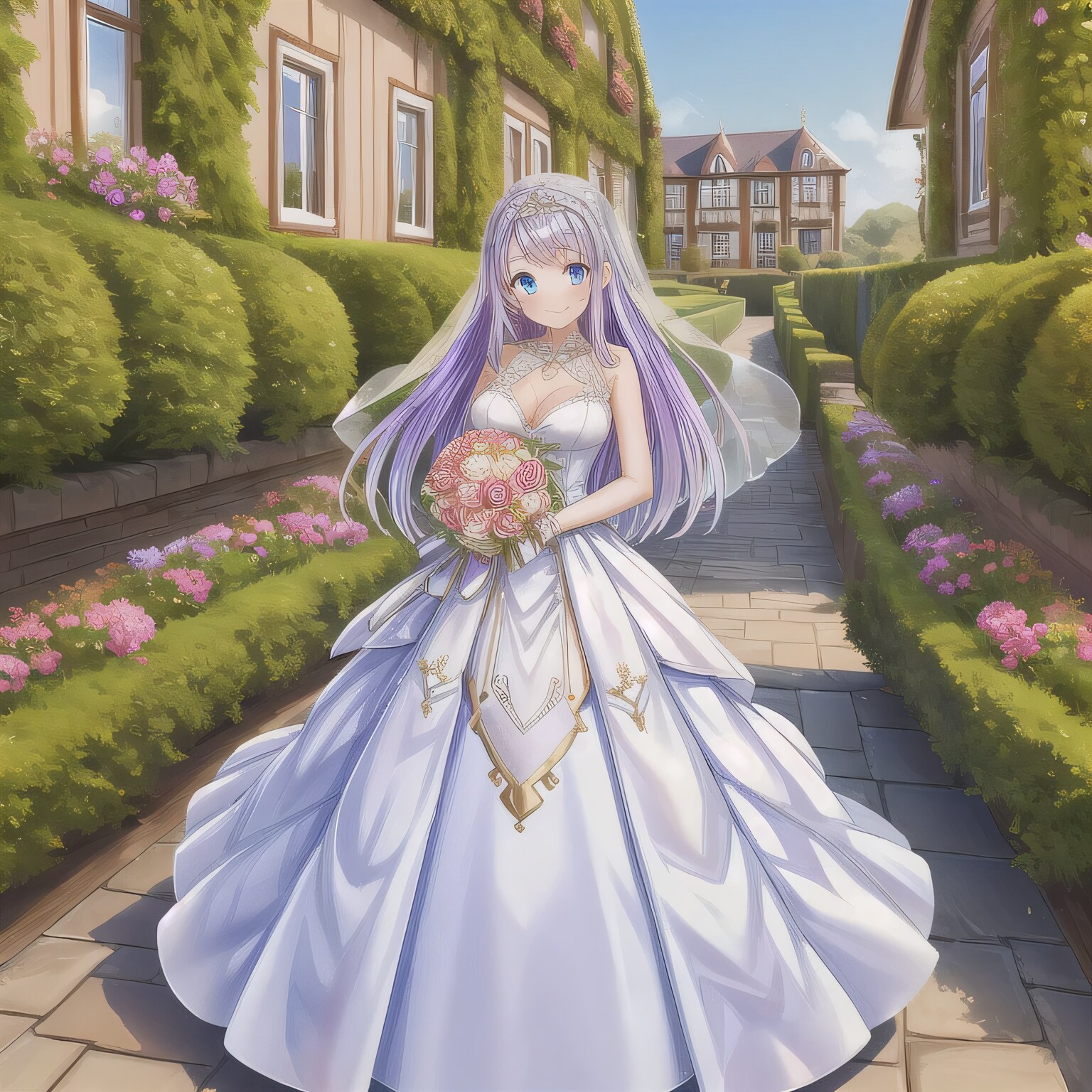 紫髪ロングでウェディングドレスの少女１２ | の人気AIイラスト・グラビア