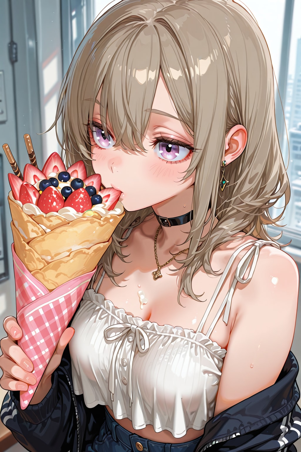 クレープ生地のシアートップス