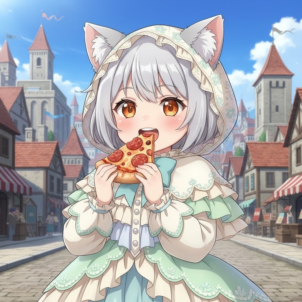 ピザを食べるフロル