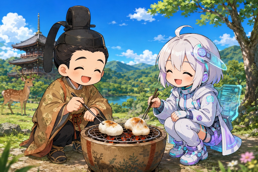 餅を焼く