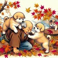 子犬と散り紅葉 3枚目