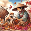 子犬と散り紅葉 4枚目