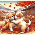 子犬と散り紅葉 2枚目