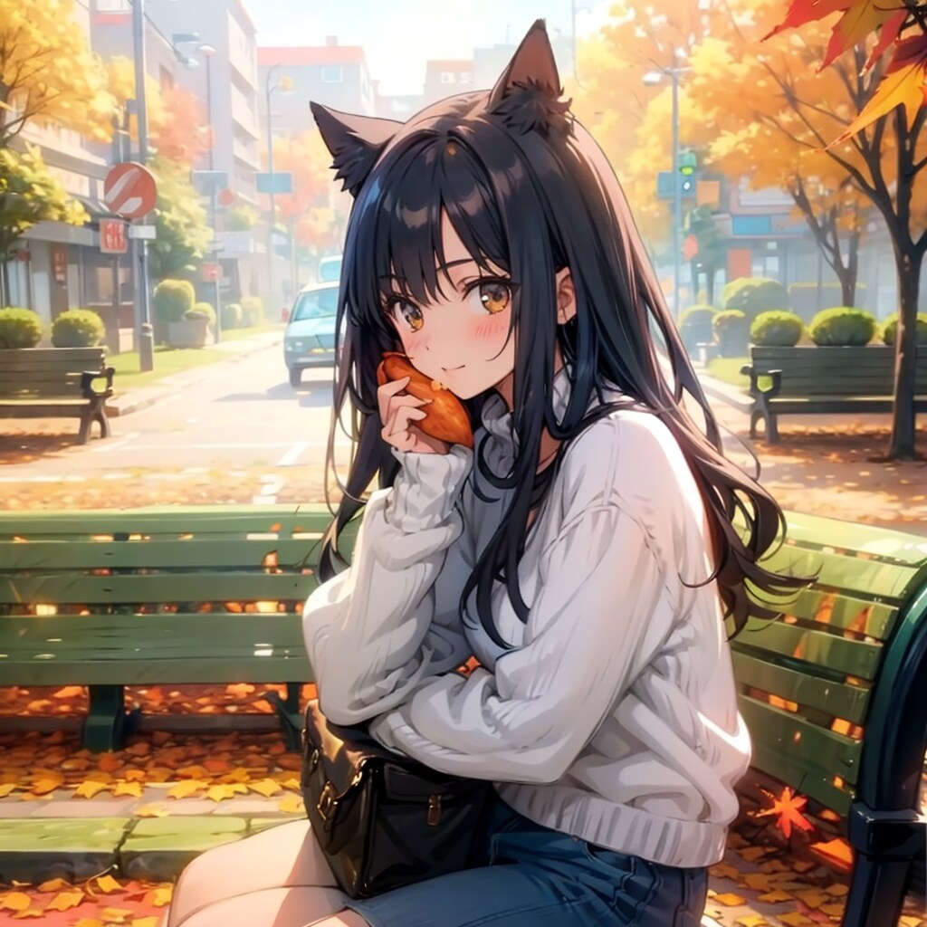 ベンチのネコ耳少女