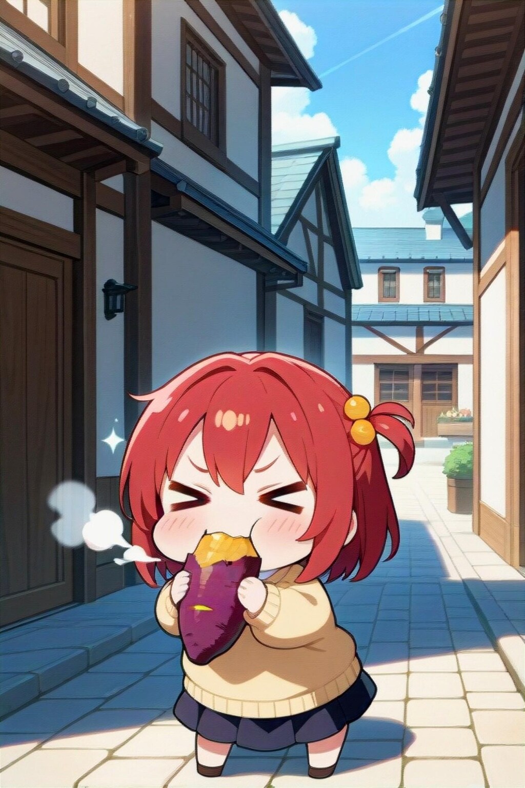 焼き芋を食べる赤髪ちゃん