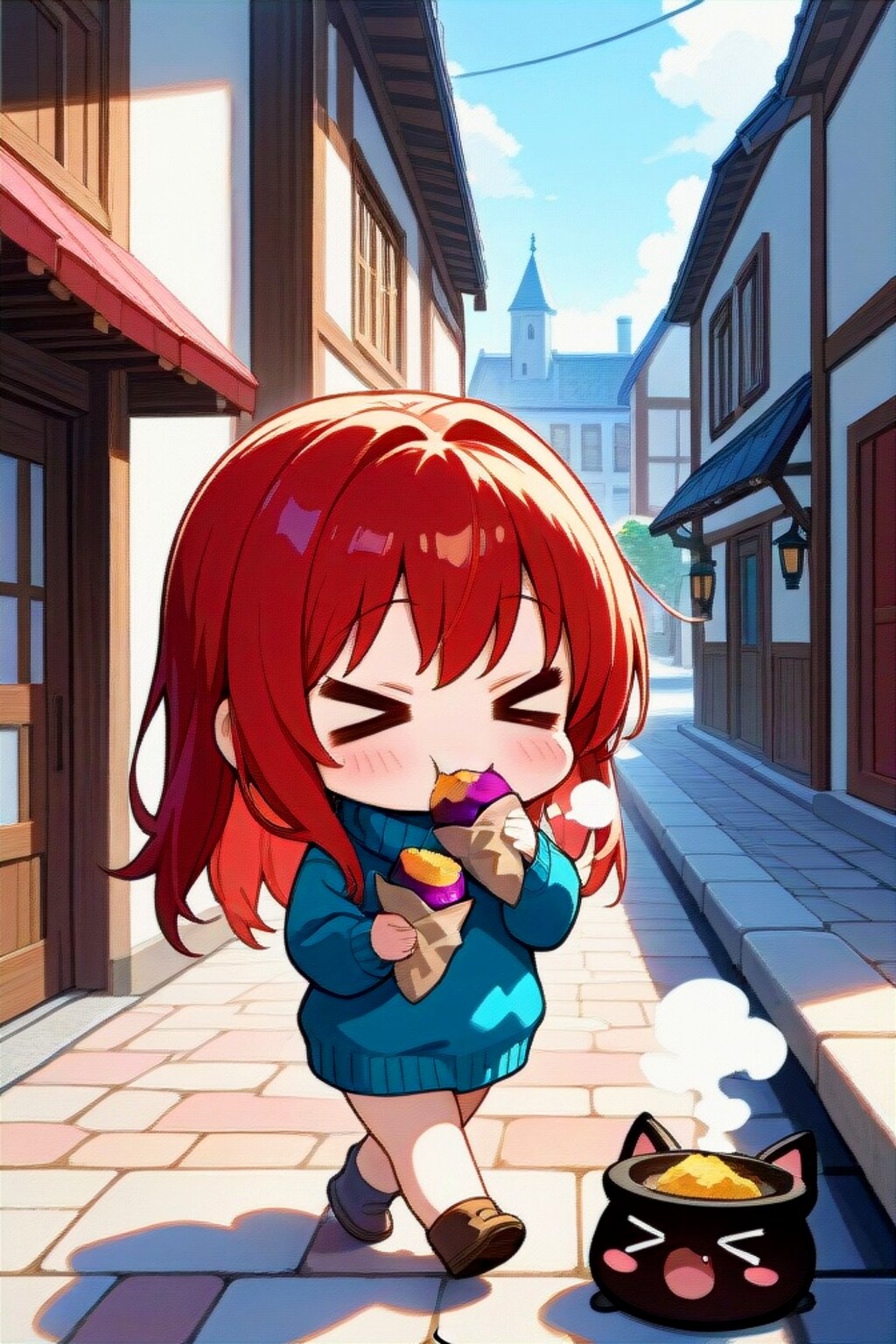 焼き芋を食べる赤髪ちゃん