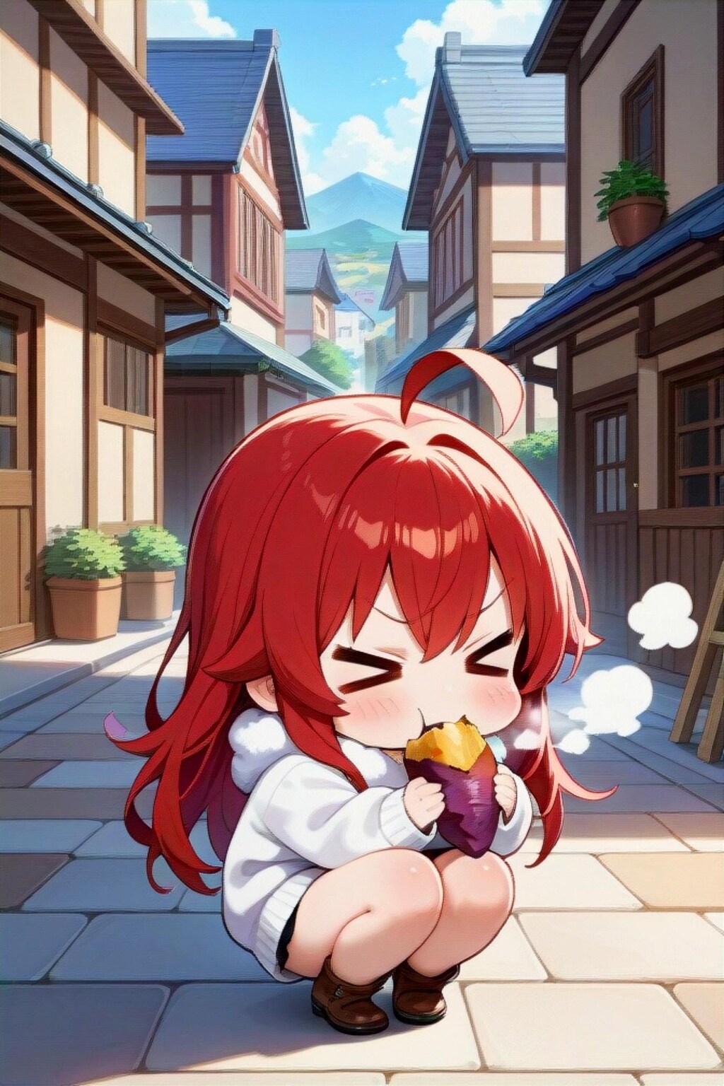 焼き芋を食べる赤髪ちゃん