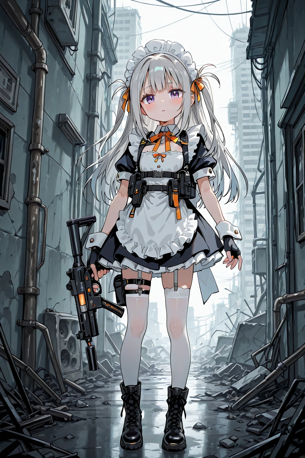銀髪メイドちゃんと銃 | の人気AIイラスト・グラビア