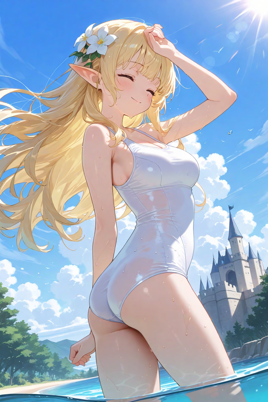 スク水エルフさん | の人気AIイラスト・グラビア