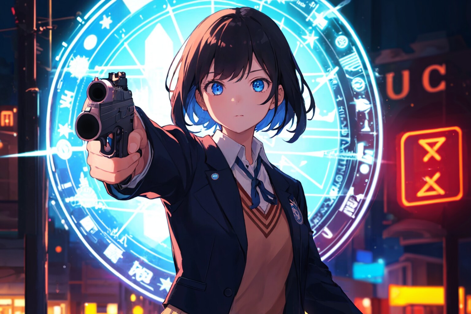 girl hold handgun